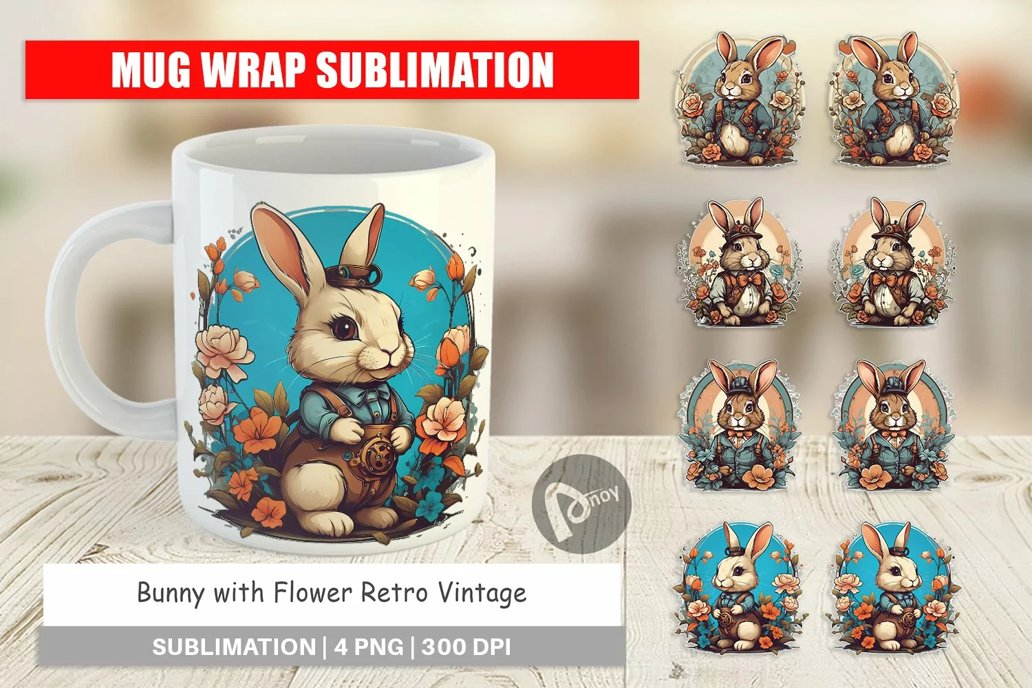 Mug Wrap Design Bunny and Flower product image 1
