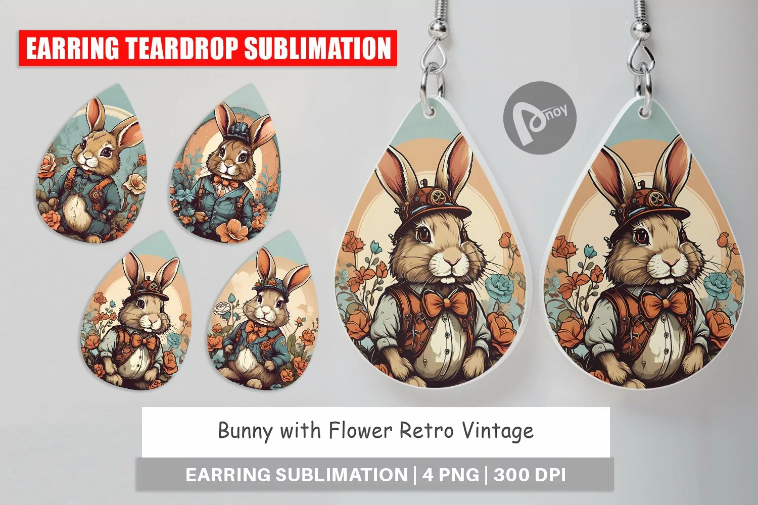 Earring Teardrop Bunny and Flower product image 1