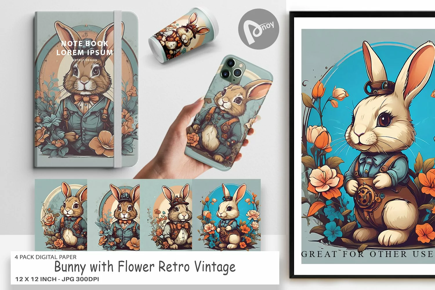 Digital Paper Bunny and Flower product image 1