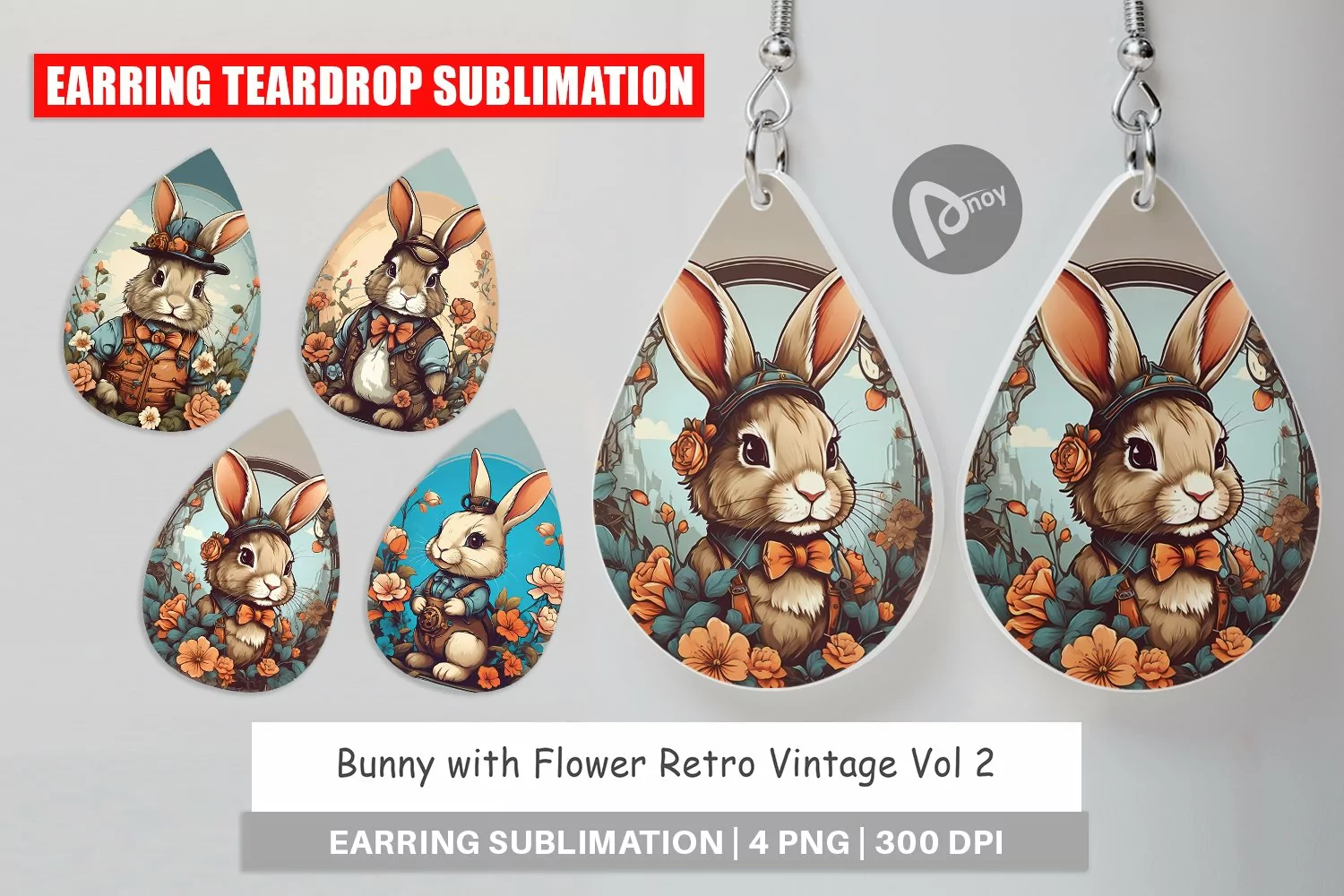 Earring Teardrop Bunny and Flower product image 1