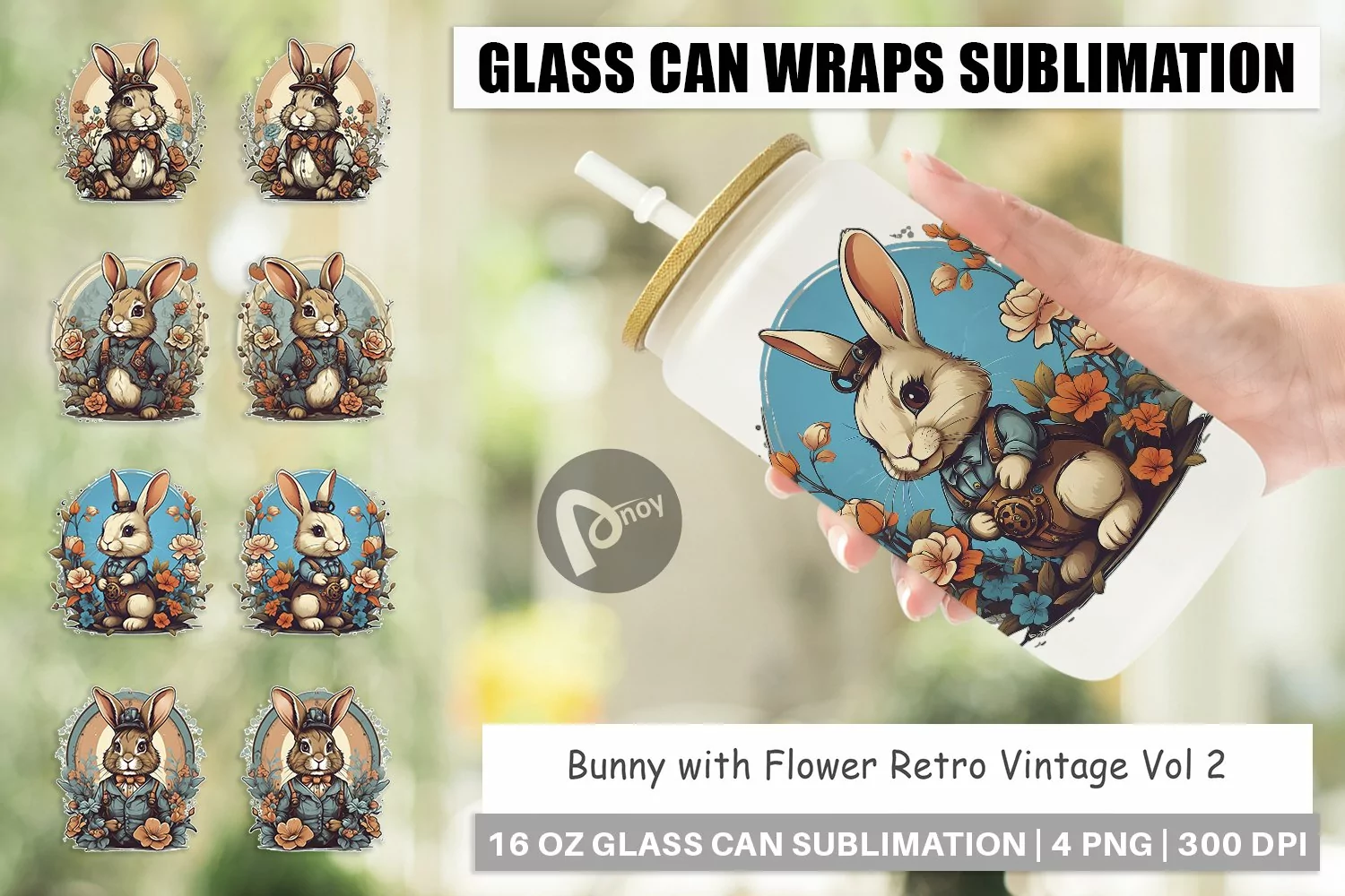 Glass Can Wraps Bunny and Flower product image 1