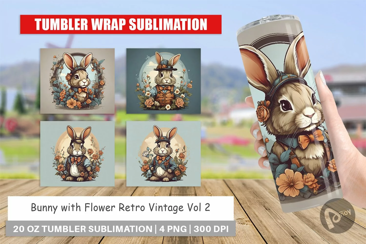 Tumbler Sublimation Wrap Bunny and Flower product image 1