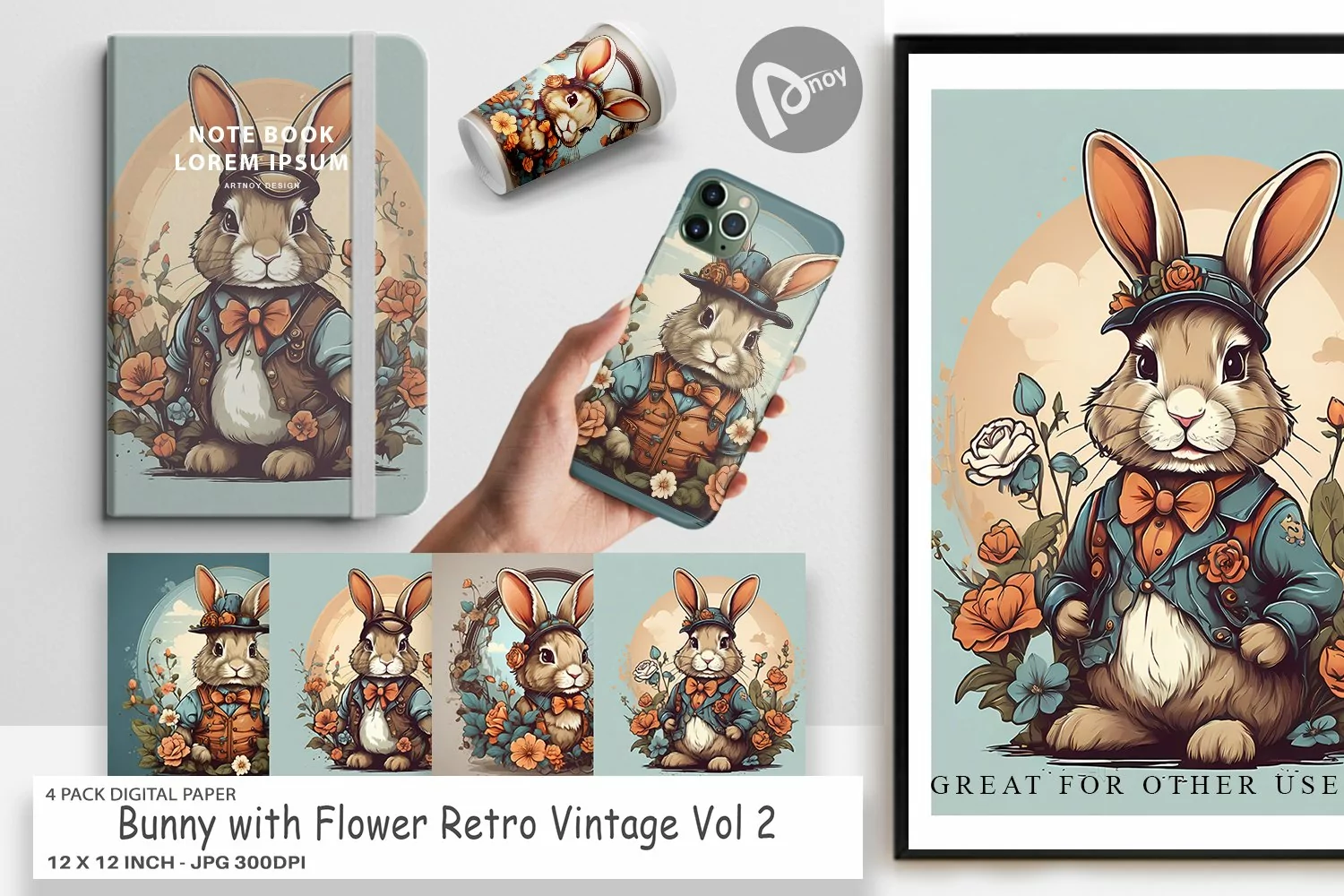 Digital Paper Bunny and Flower product image 1