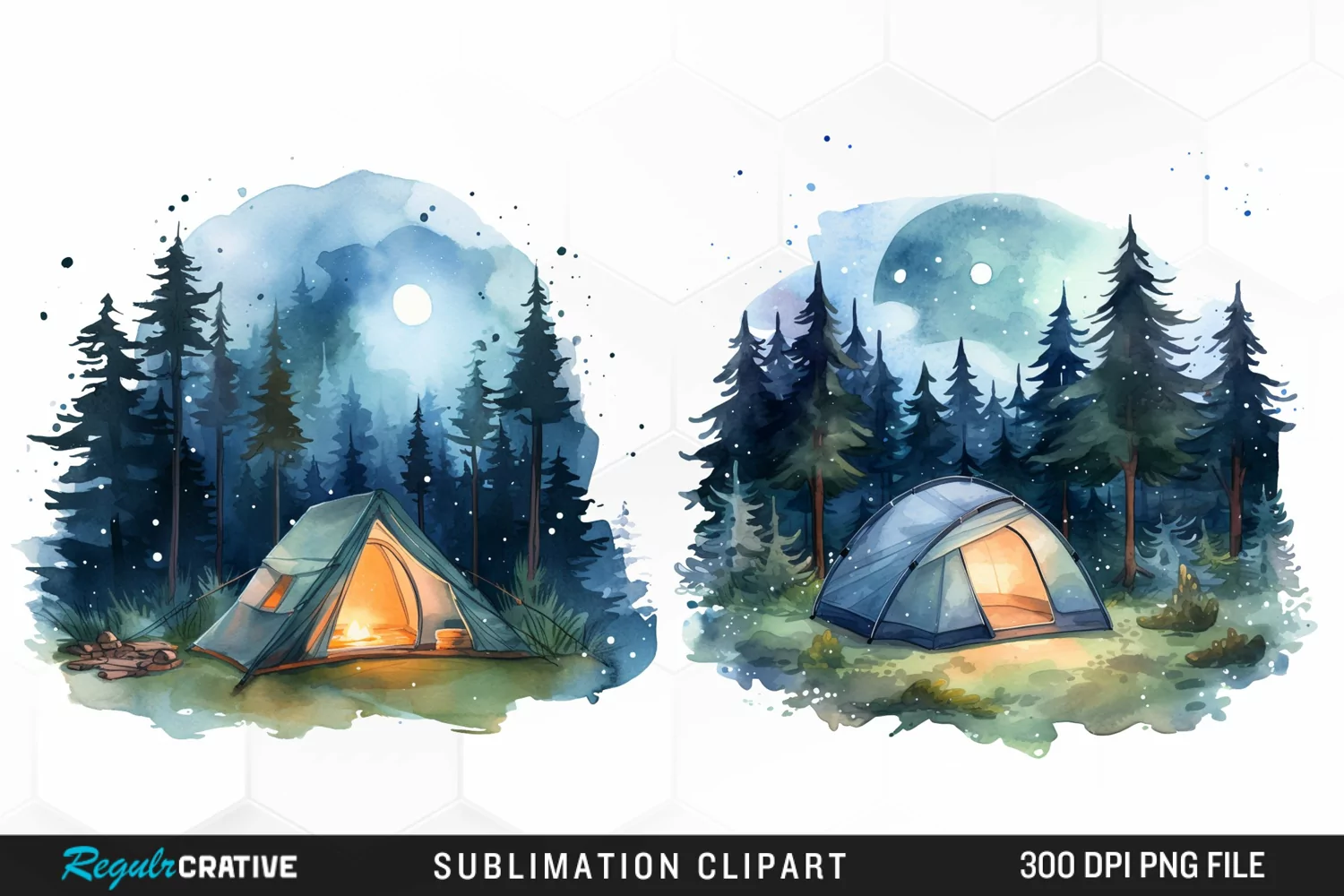 Watercolor Night Tents Design Clipart product image 1