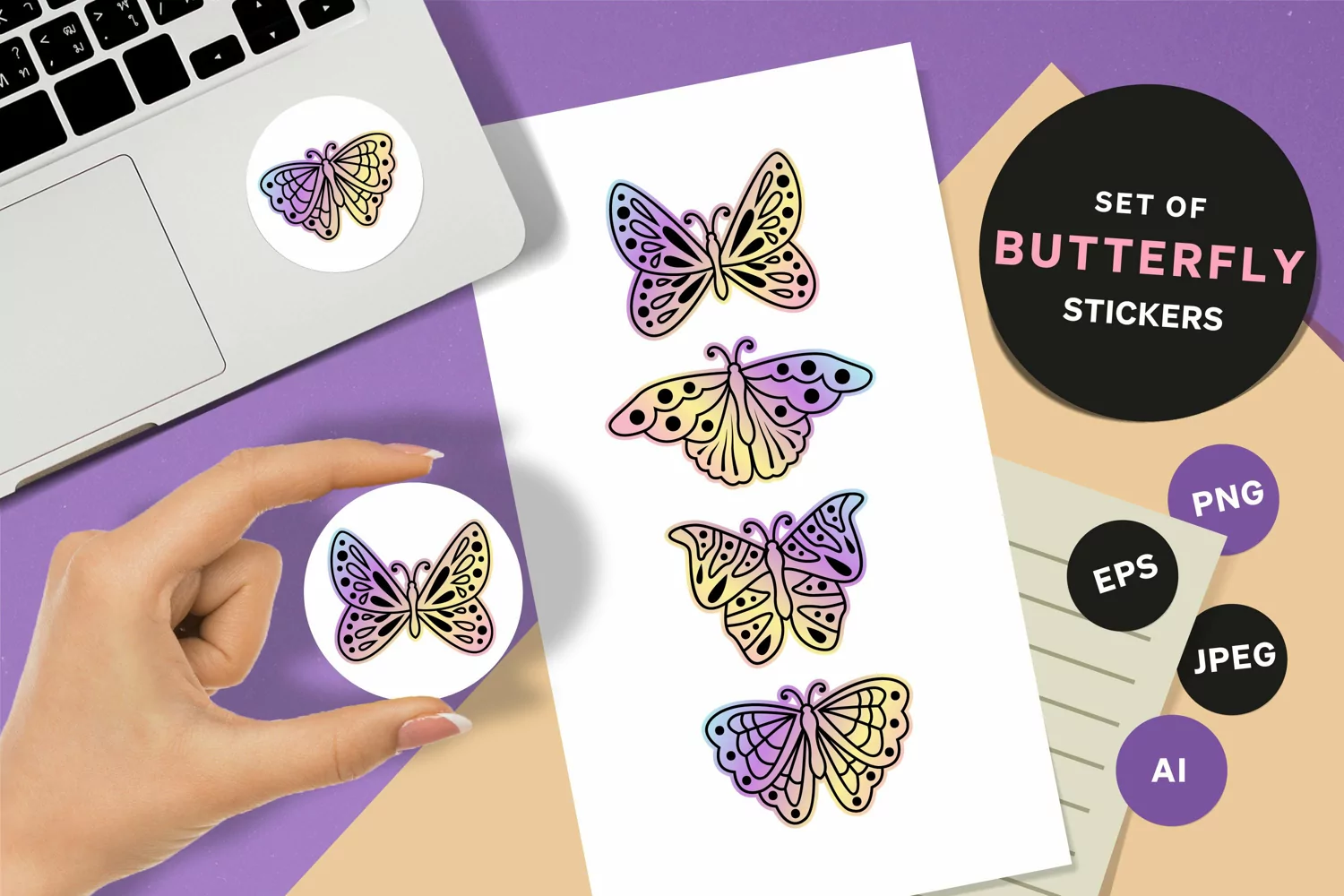 Butterflies in Holographic Gradient Color for Sticker Set product image 1