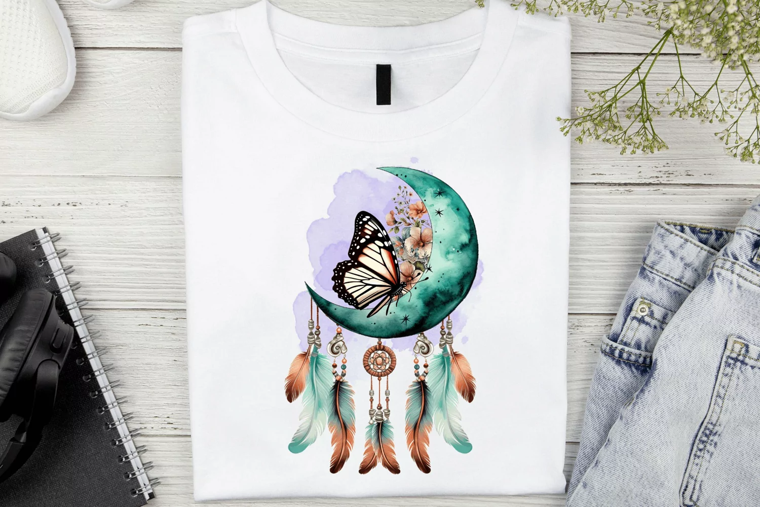 Butterfly Moon Vintage Butterfly Sublimation PNG product image 1