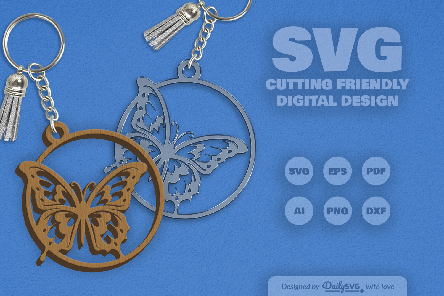 Butterfly Round Keychain Laser Cut SVG product image 1