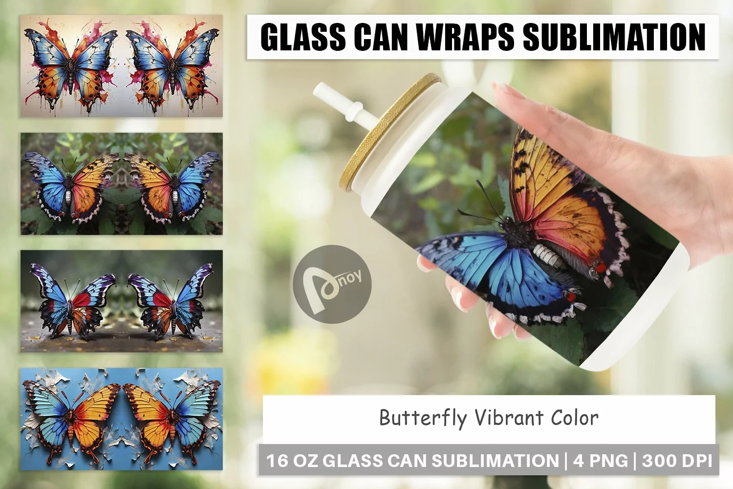 Glass Can Wraps Butterfly Vibrant Color product image 1