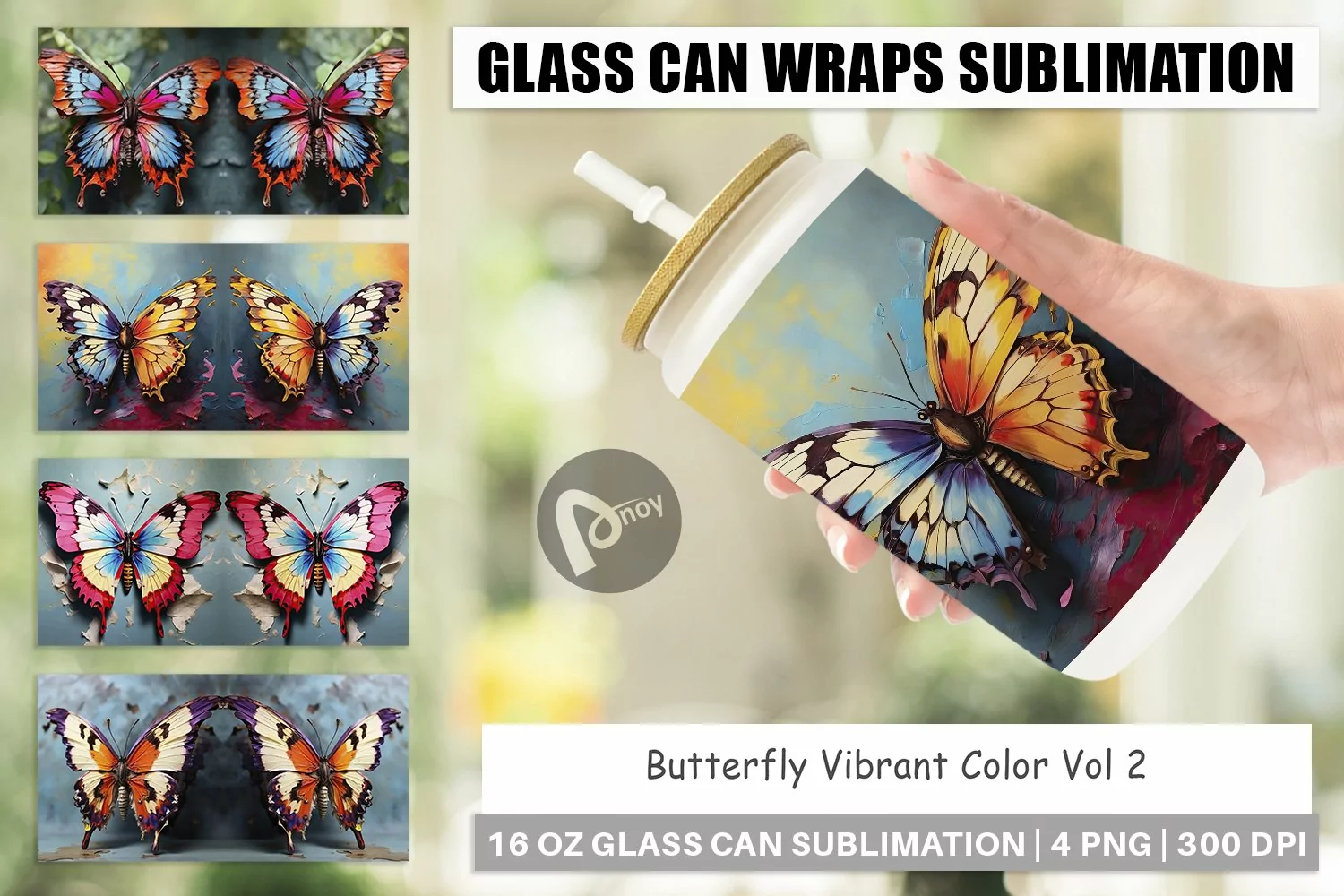 Glass Can Wraps Butterfly Vibrant Color product image 1