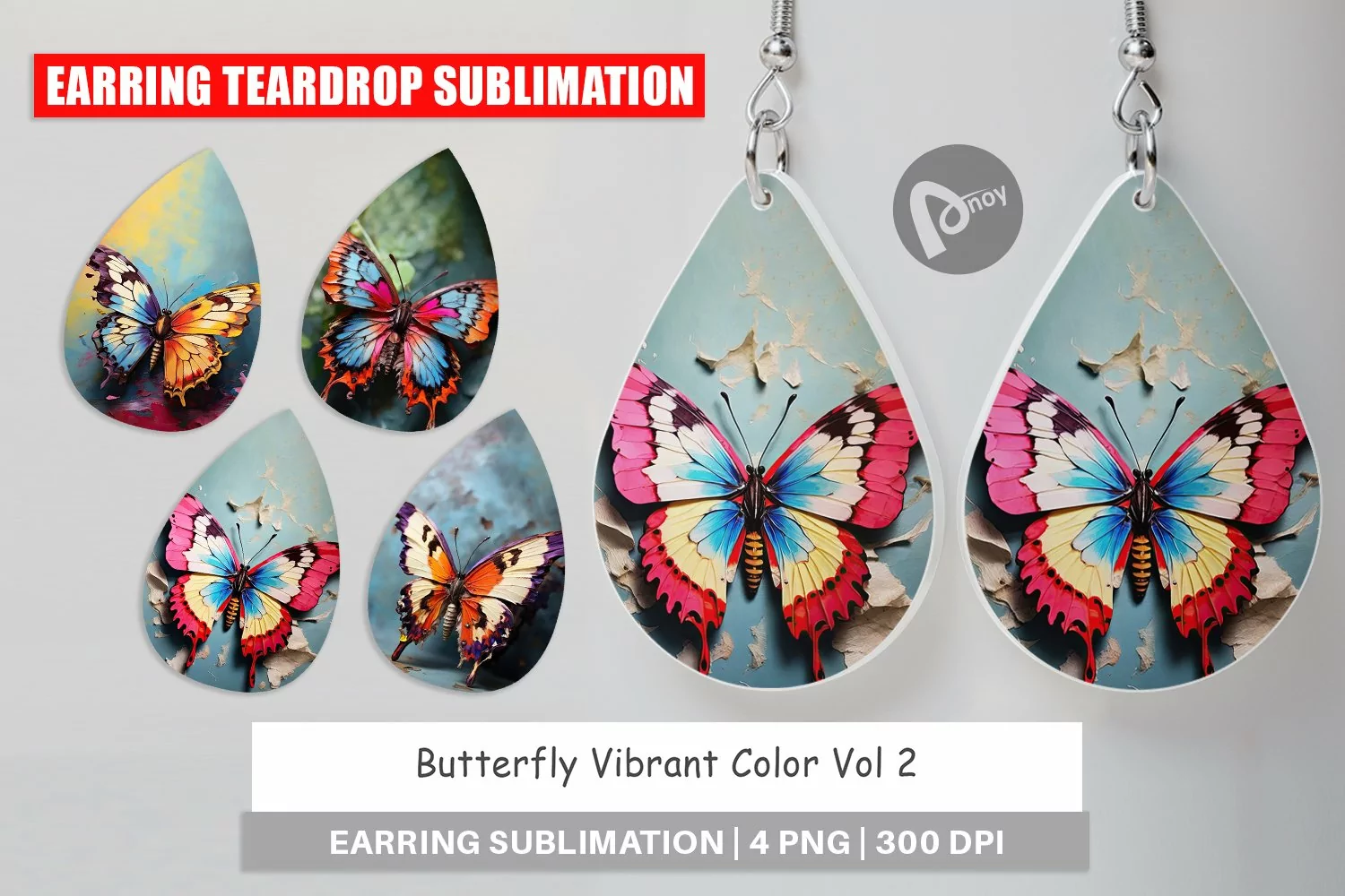 Earring Teardrop Butterfly Vibrant Color product image 1