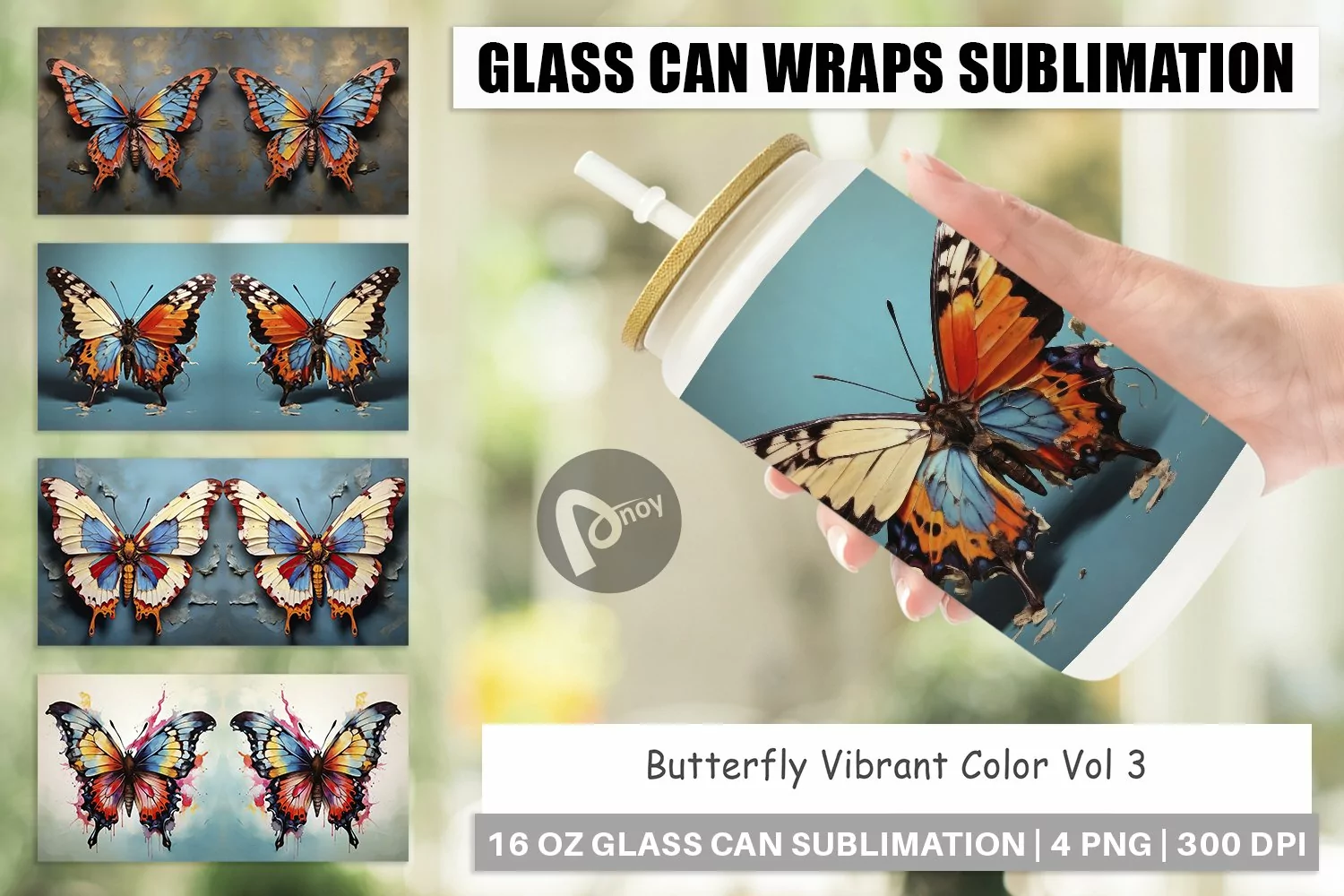 Glass Can Wraps Butterfly Vibrant Color product image 1