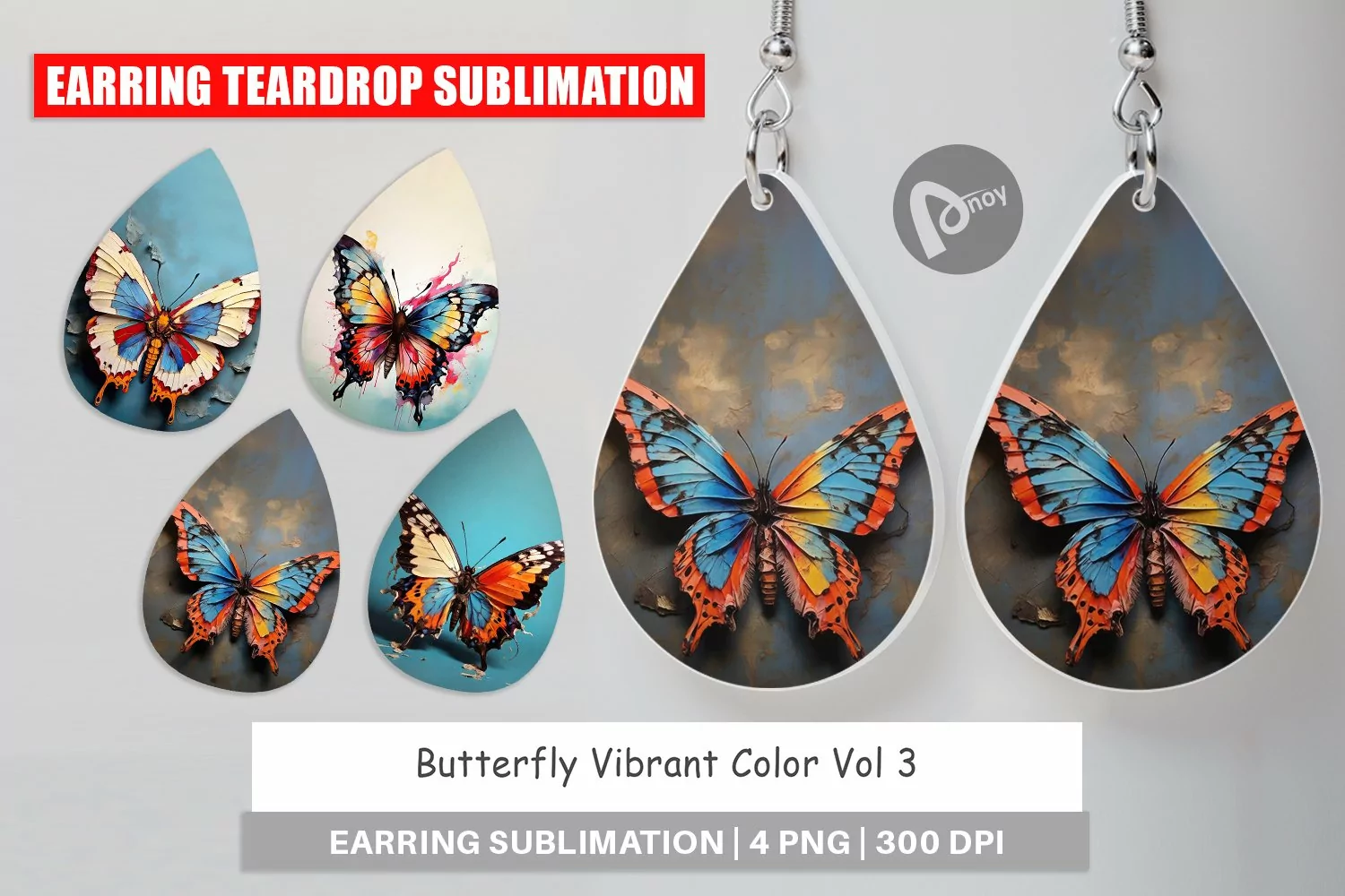 Earring Teardrop Butterfly Vibrant Color product image 1