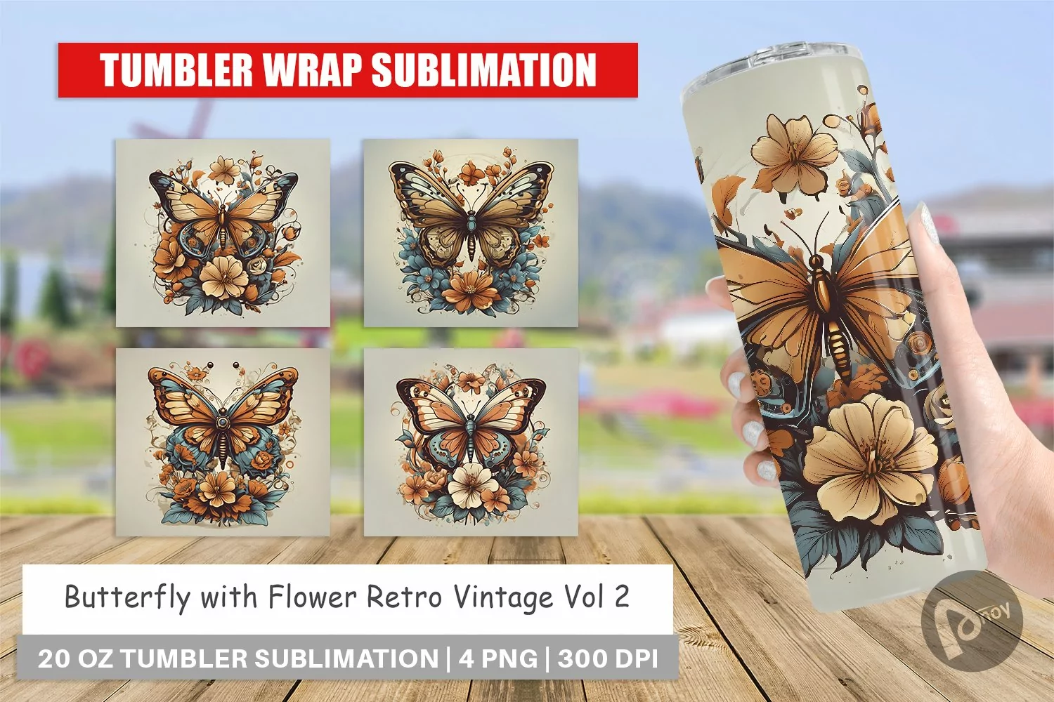 Tumbler Sublimation Wrap Butterfly and Flower product image 1