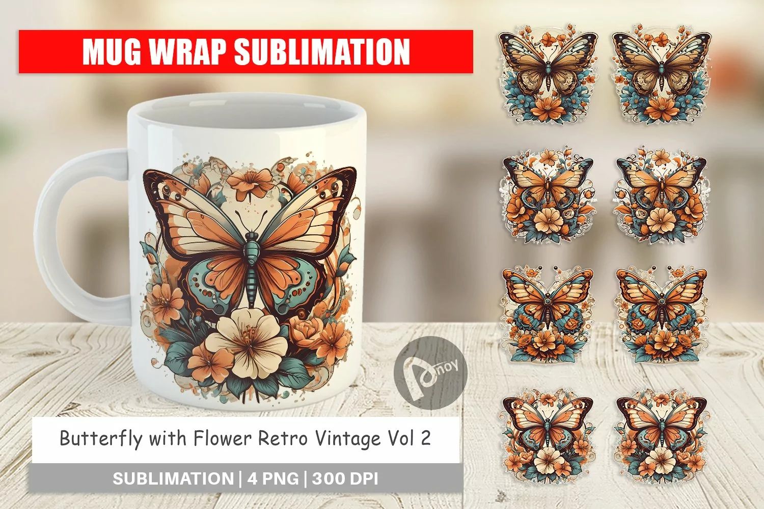 Mug Wrap Design Butterfly and Flower product image 1