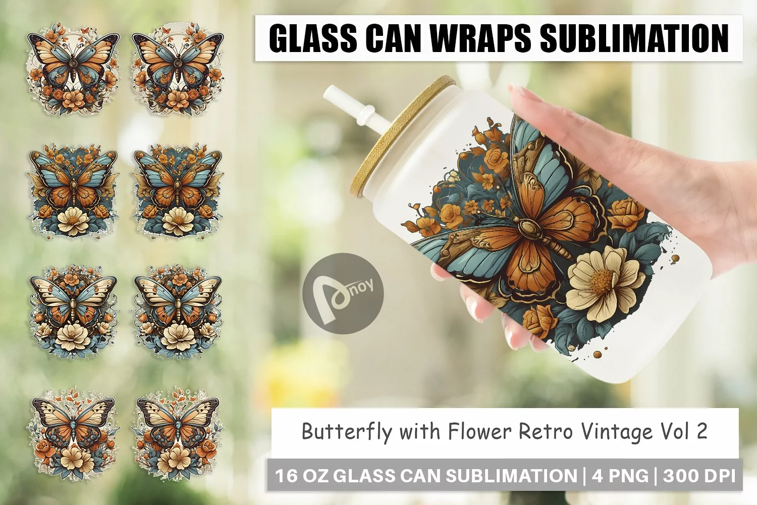 Glass Can Wraps Butterfly and Flower product image 1