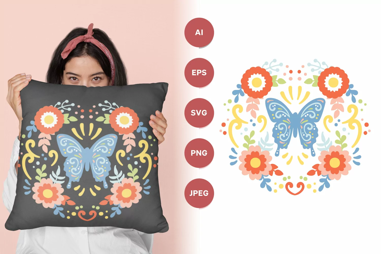 Beautiful Butterfly Adorned with Colorful Floral Pattern PNG product image 1
