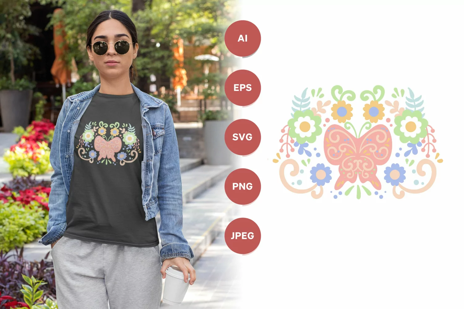 Little Swallowtail Butterfly on Cute Floral Pattern Design product image 1