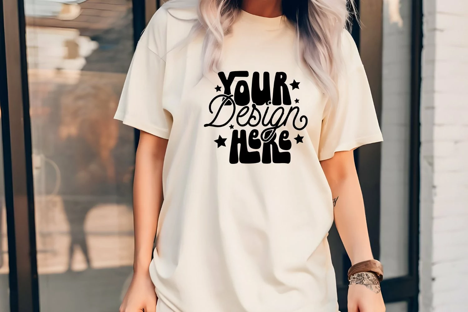 C1717 Ivory Mockup Oversized Ivory Outdoors Mockup Model product image 1
