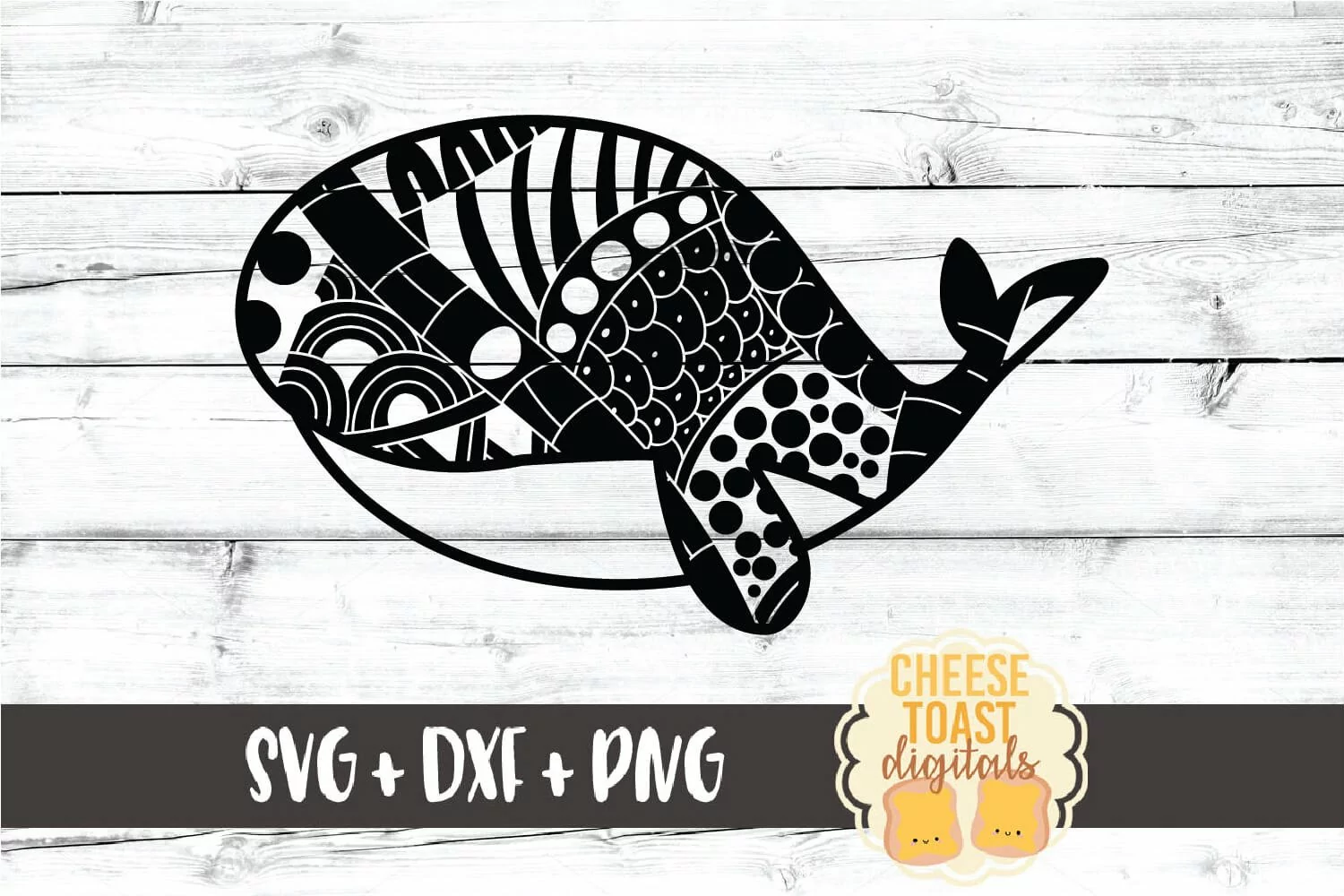 Whale - Zen Doodle Mandala Design - SVG PNG DXF Cut Files product image 1