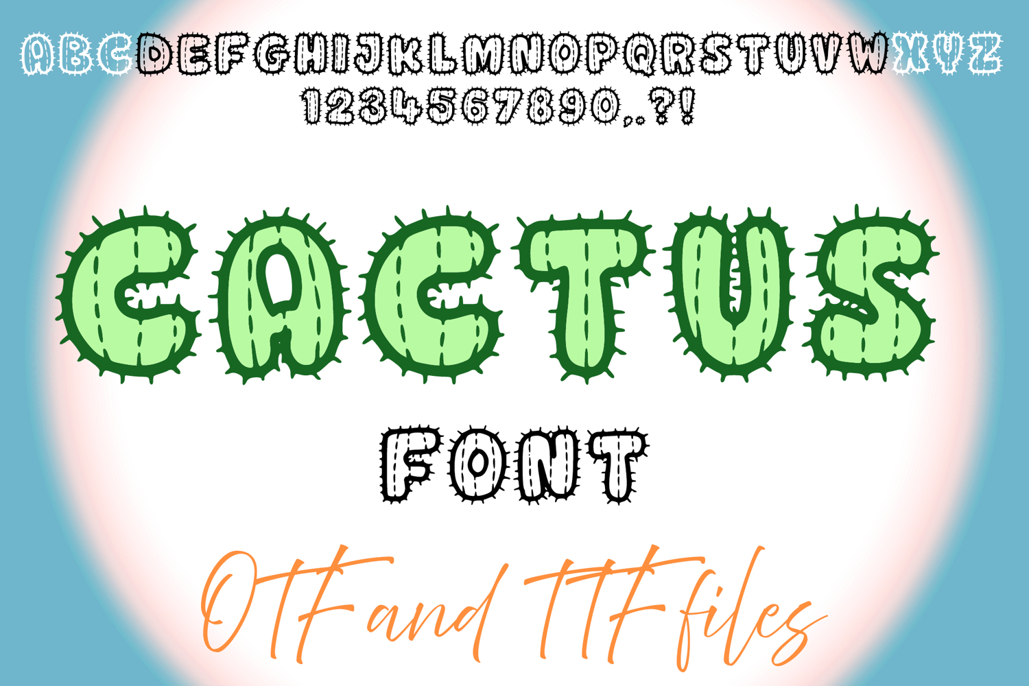 Cactus Illustrations Spiky OTF TTF Typeface Font Lettering