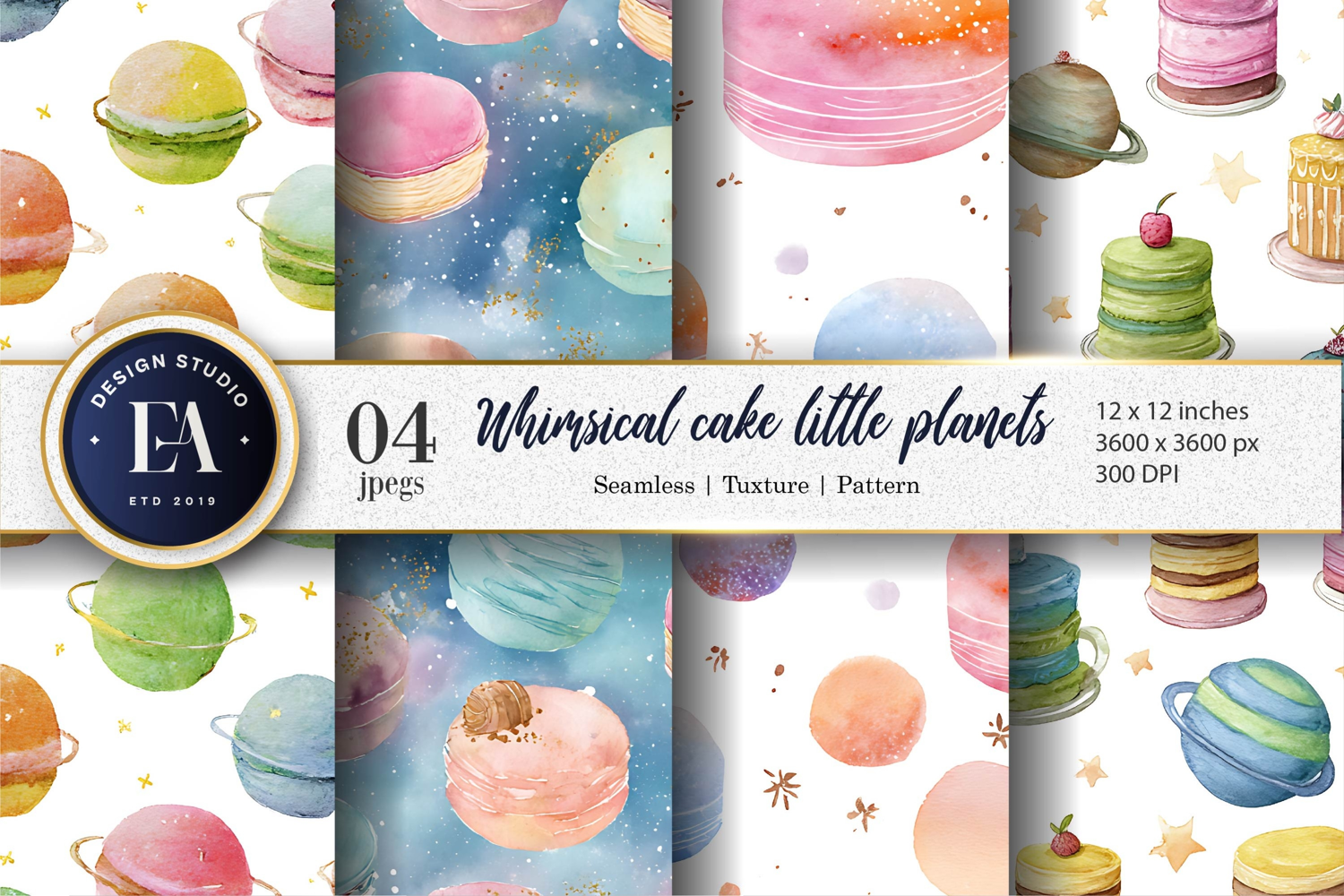 Planet Cakes Watercolor Seamless Digital Paper product image 1