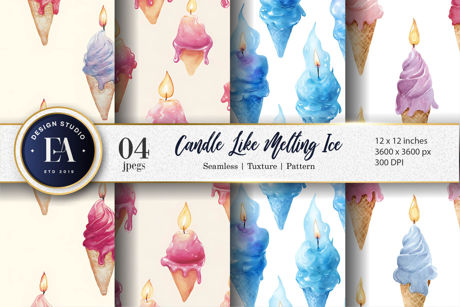 Candles Shaped Like Melting Ice Watercolor Digital Paper product image 1
