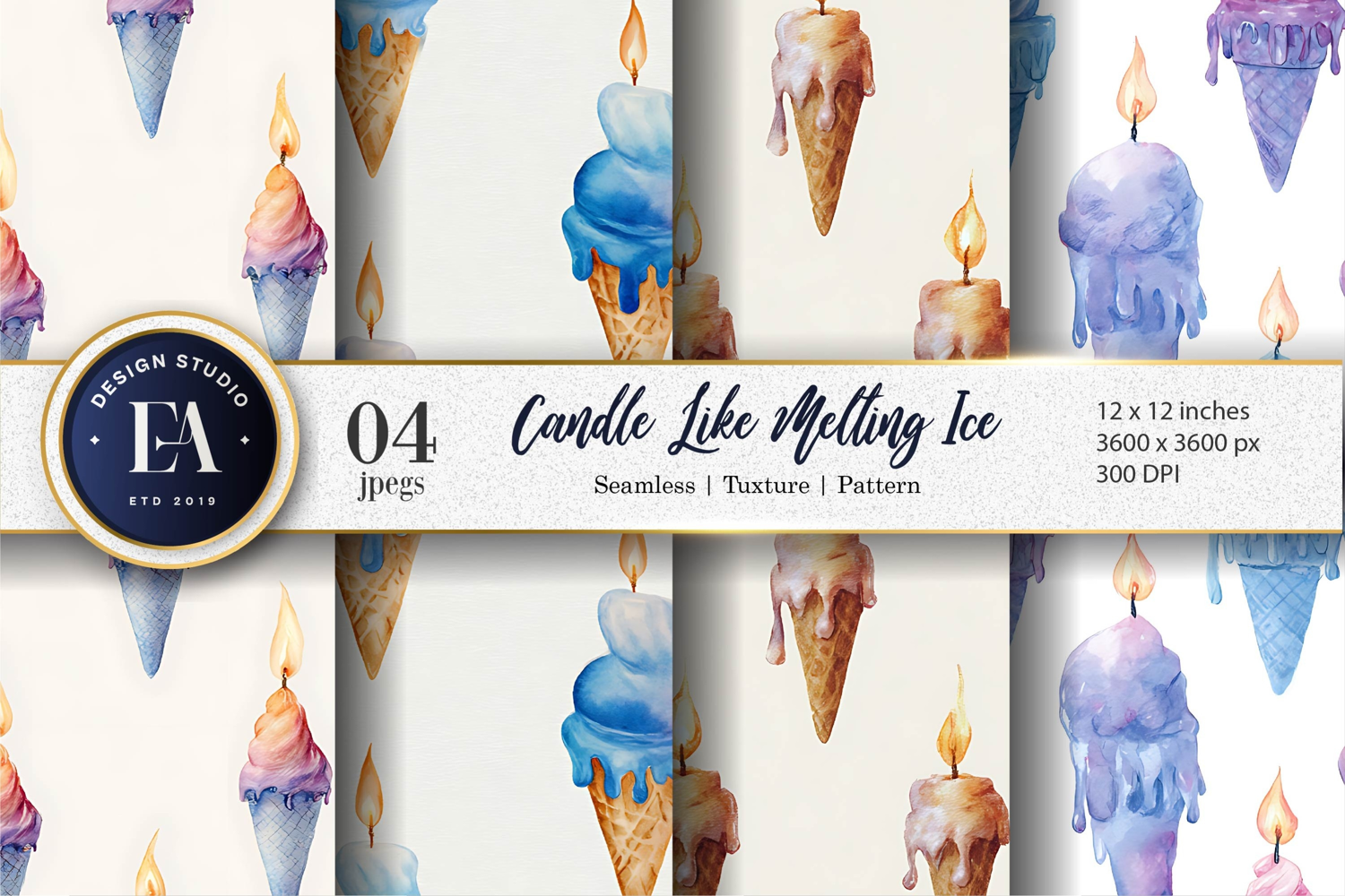 Hand-Painted Melting Ice Candle Seamless Digital Paper product image 1