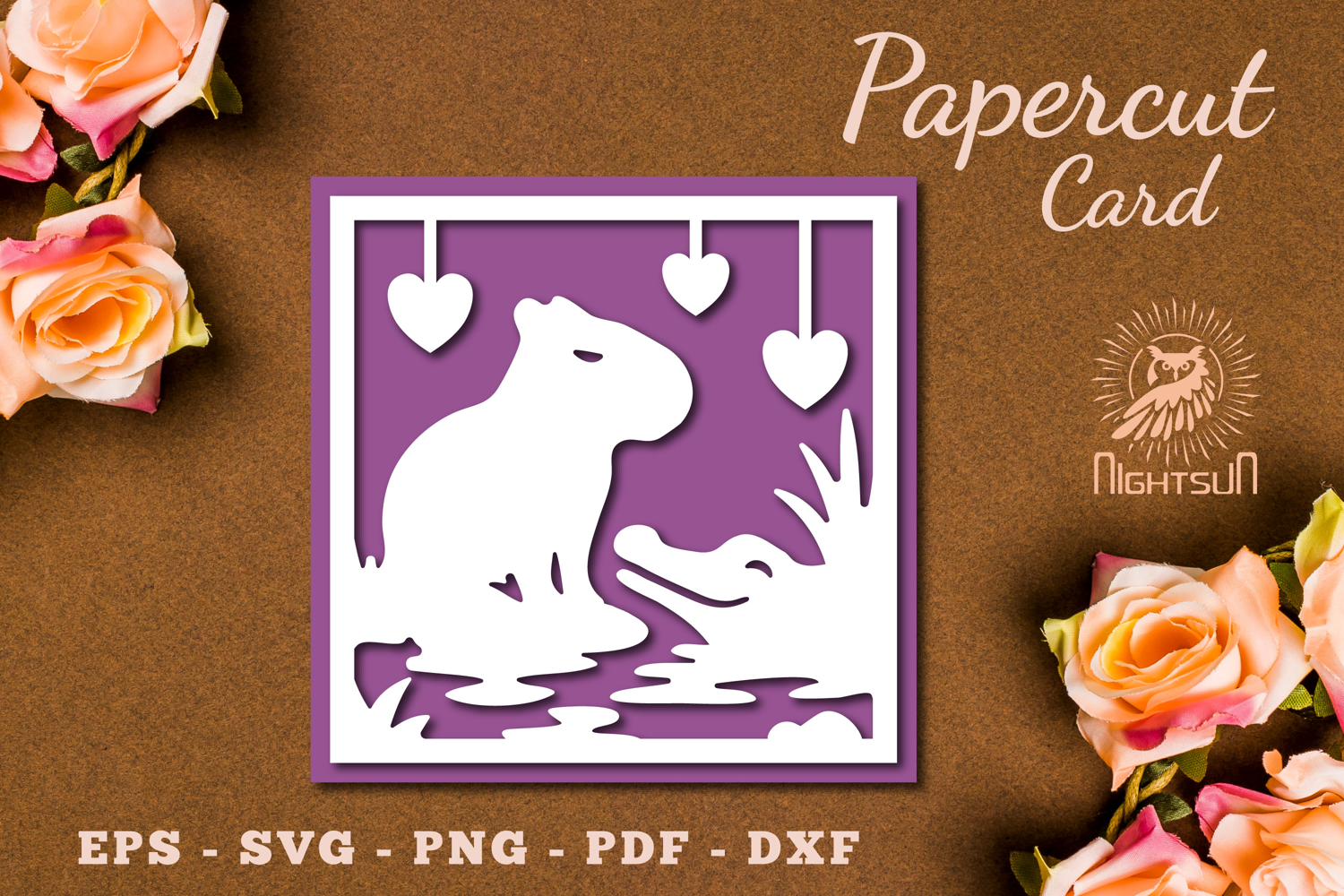 Capybara Love Crocodile Paper Cutting Card SVG product image 1