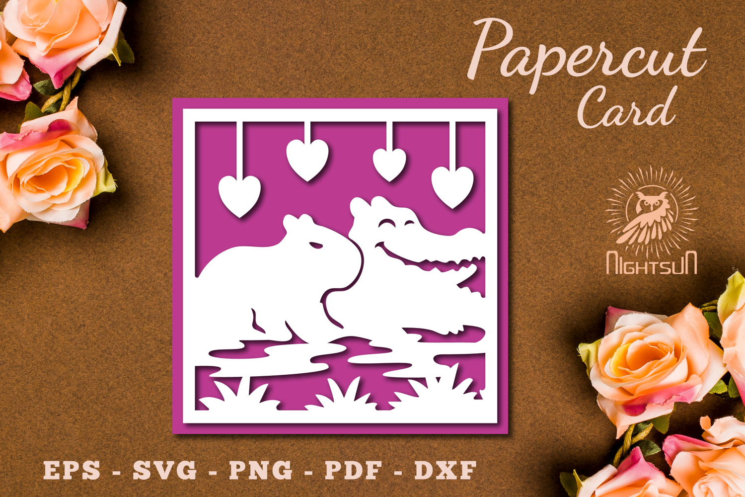 Capybara Love Crocodile Paper Cutting Card SVG product image 1