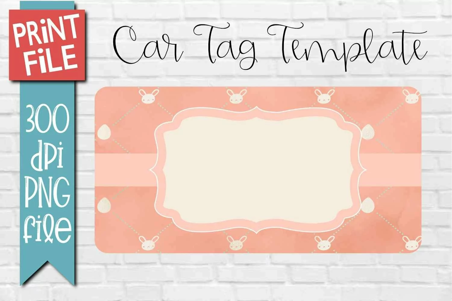 Car Tag Template PNG Easter Bunny Patterns Sublimation