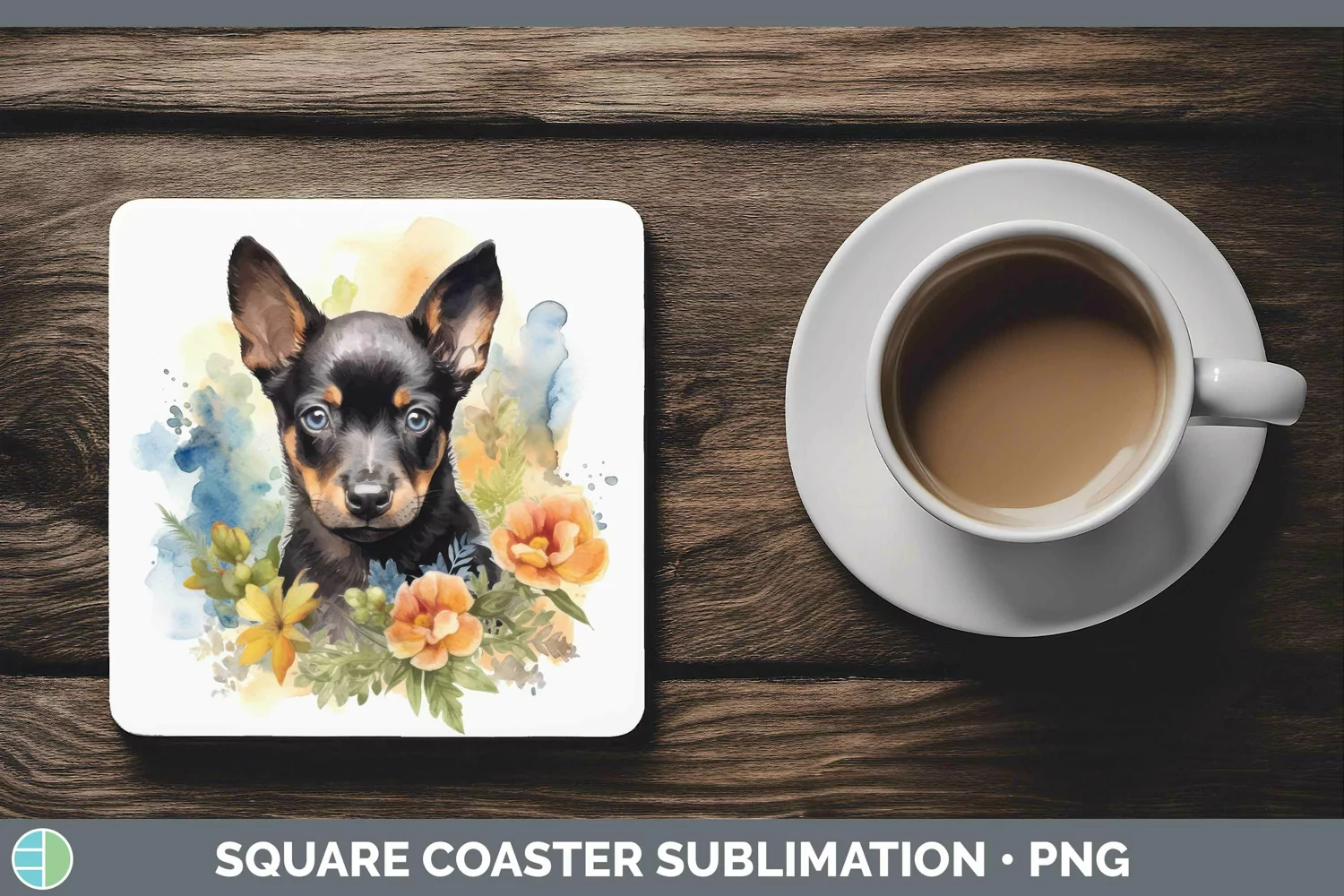 GorgeousCartoon Watercolor Square Coaster design.