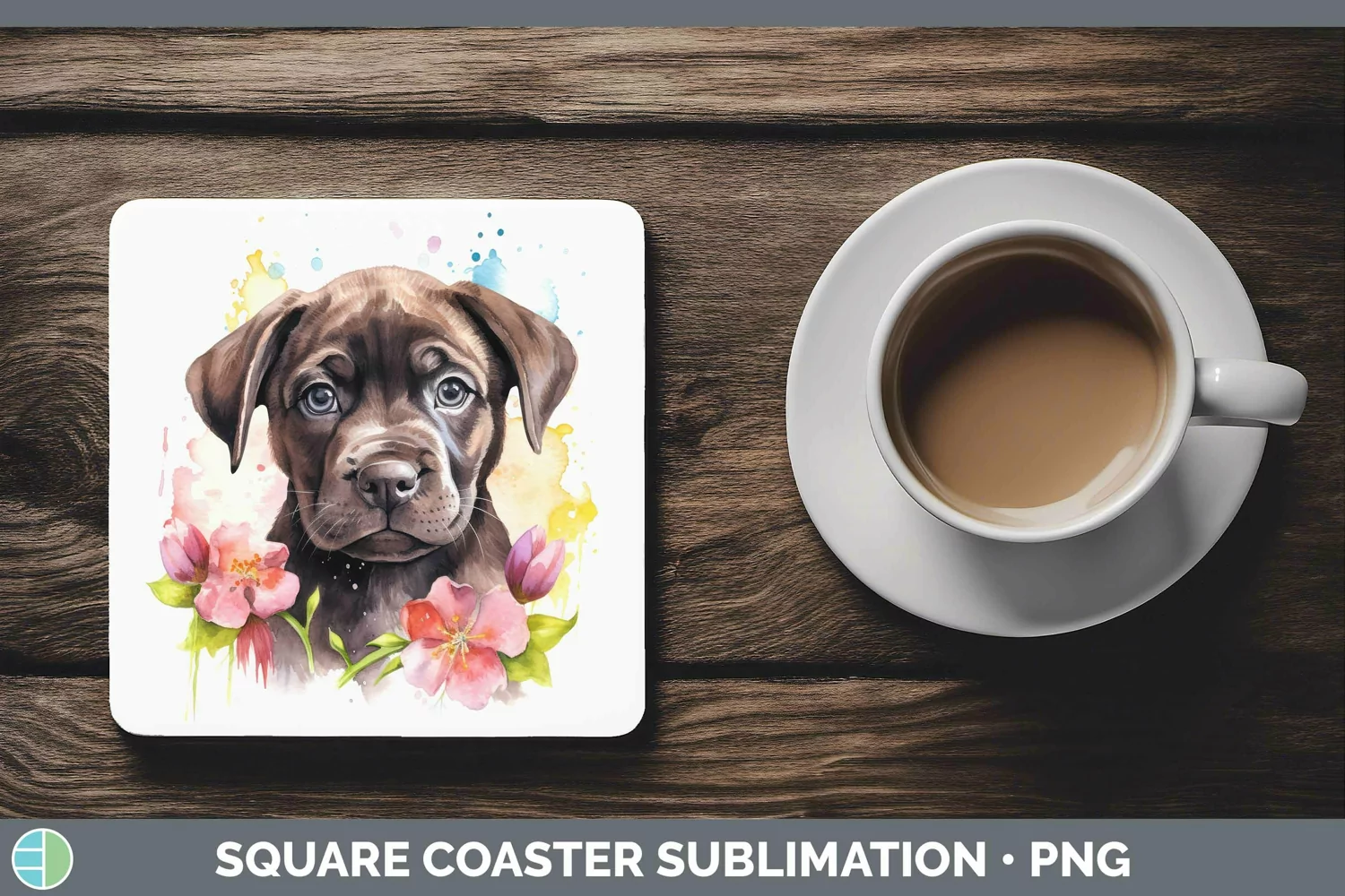 GorgeousCartoon Watercolor Square Coaster design.