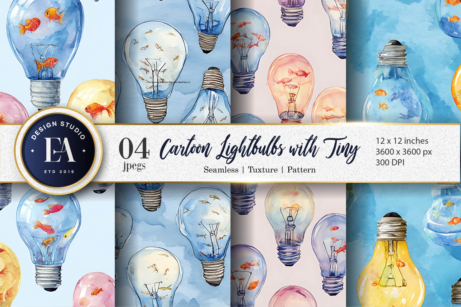 Lightbulbs Filled with Tiny Fish Seamless Digital Paper product image 1