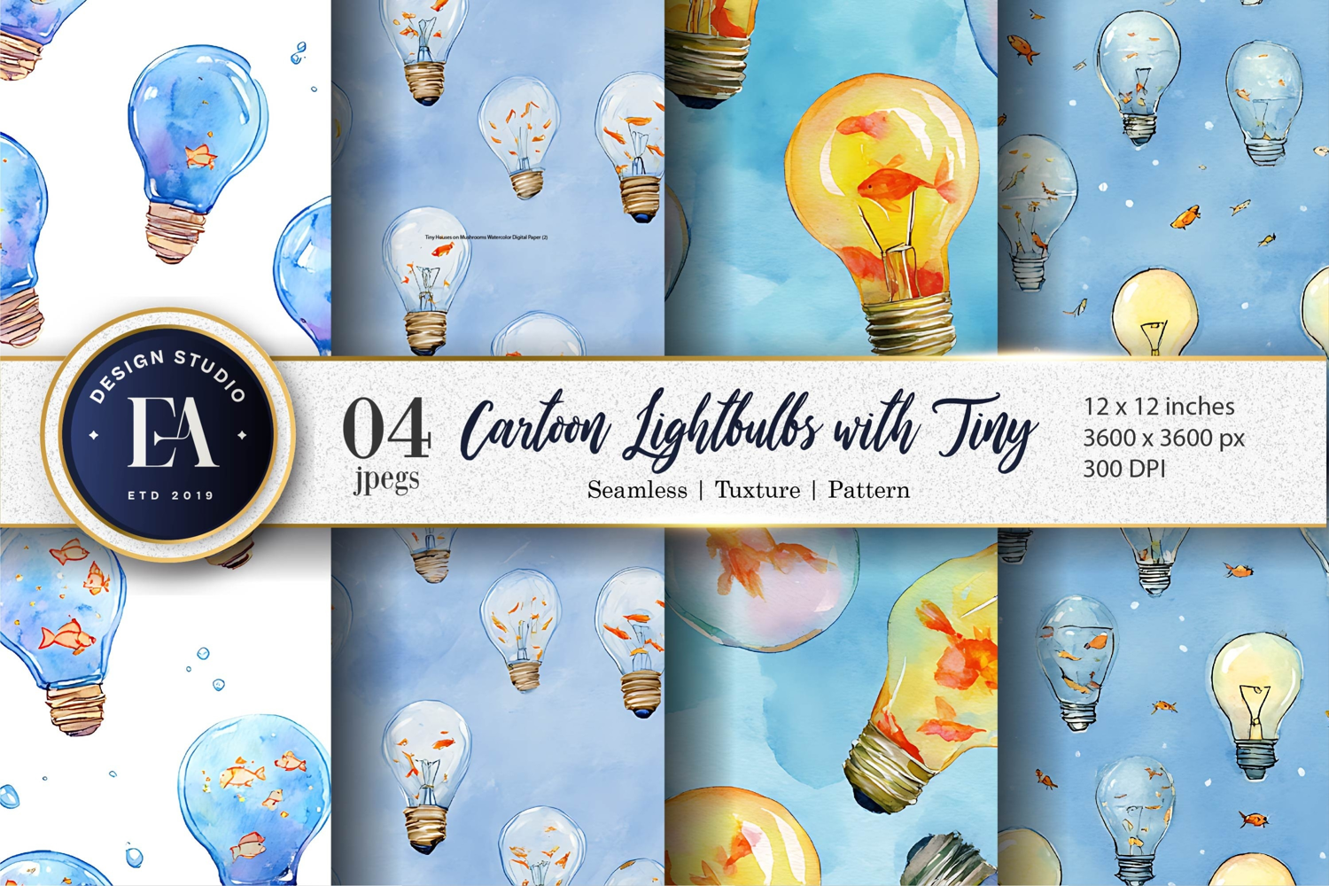 Lightbulbs Filled with Tiny Fish Seamless Digital Paper product image 1
