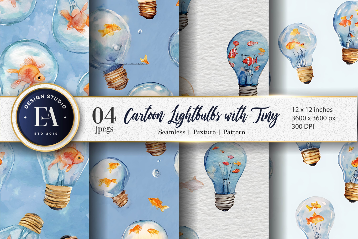 Lightbulbs Filled with Tiny Fish Seamless Digital Paper product image 1