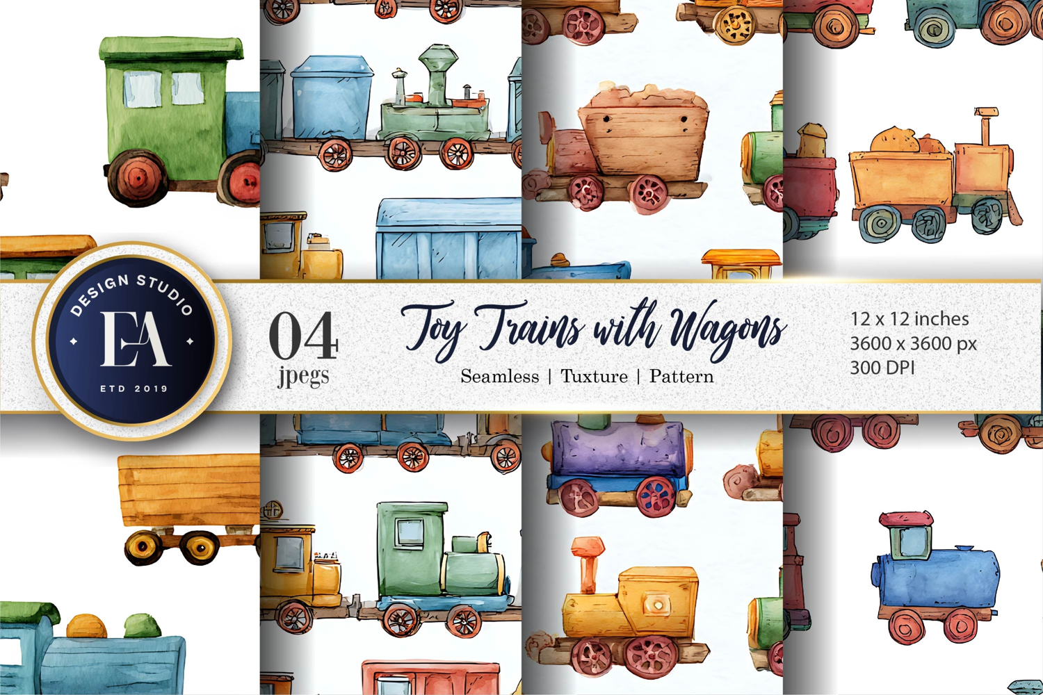 Train Wagons Seamless Craft Background Digital Paper product image 1