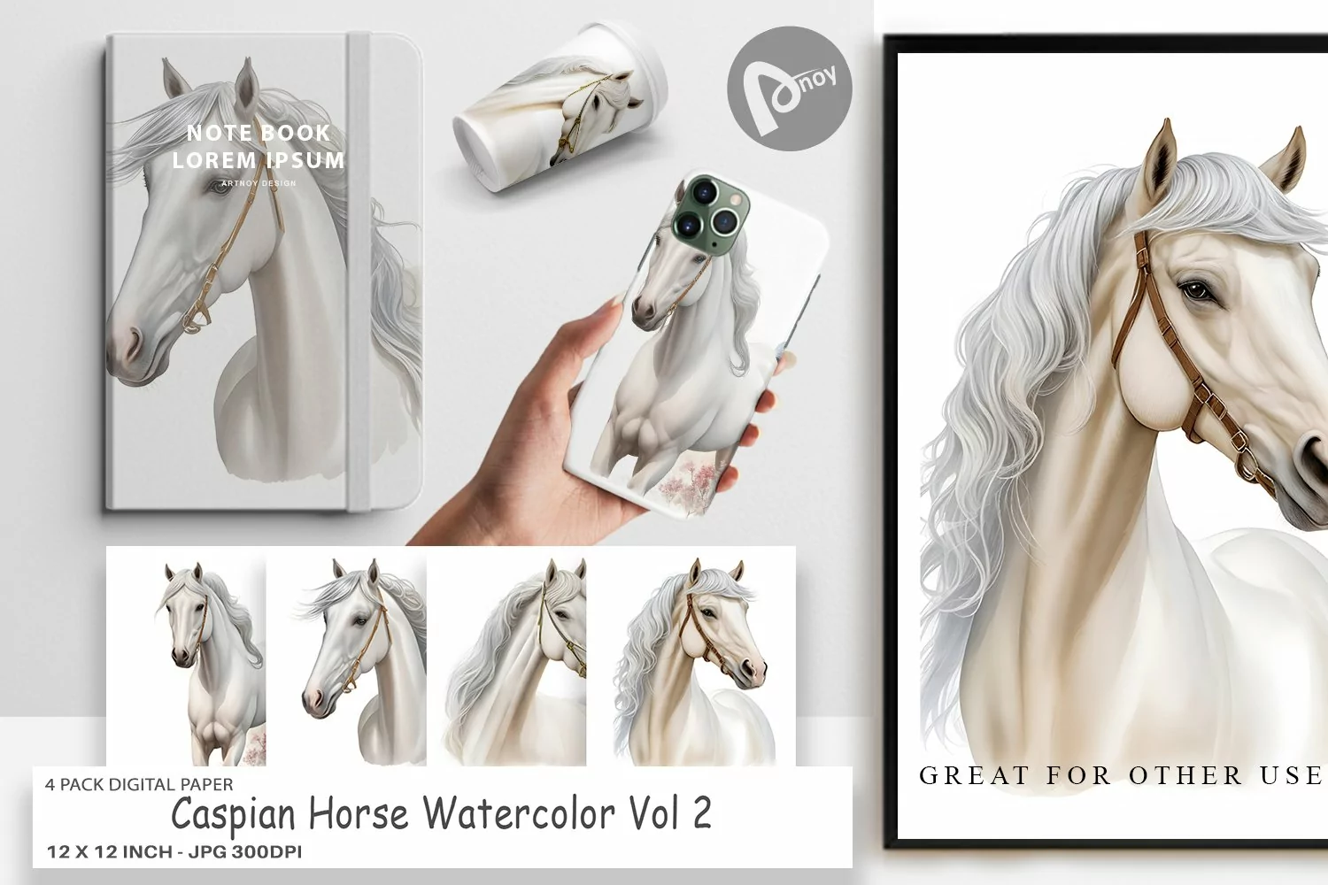 Digital Paper Caspian Horse Watercolor product image 1