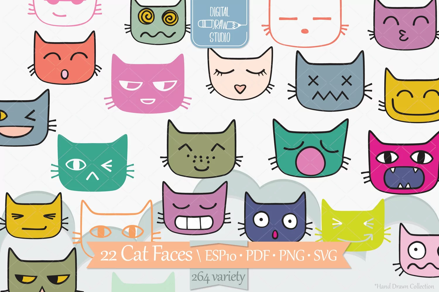 Cat Faces Kawaii | Colored Kittens Emoji | Feline Emotions product image 1