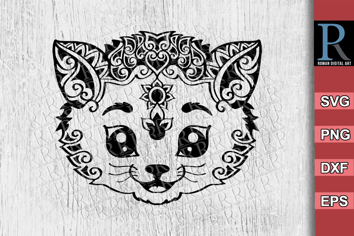 Cat SVG Cut File, Mandala Cat Clipart, Zentangle Cat SVG, product image 1