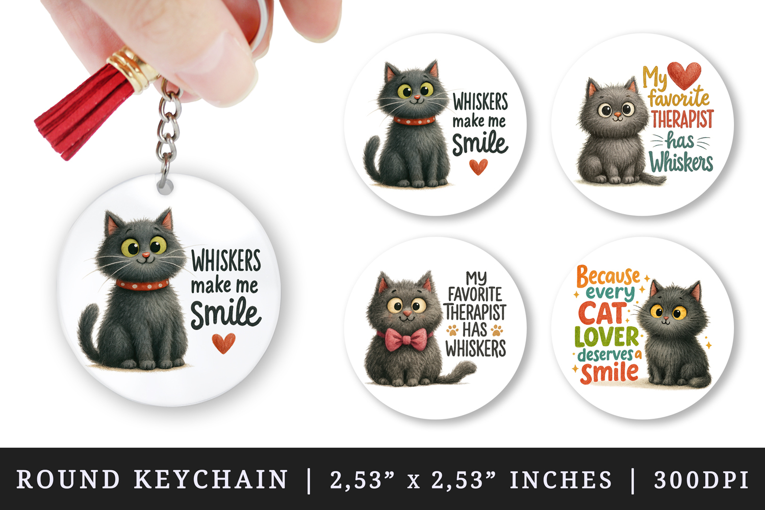 Cat Lover round keychain pintable sublimation design png product image 1