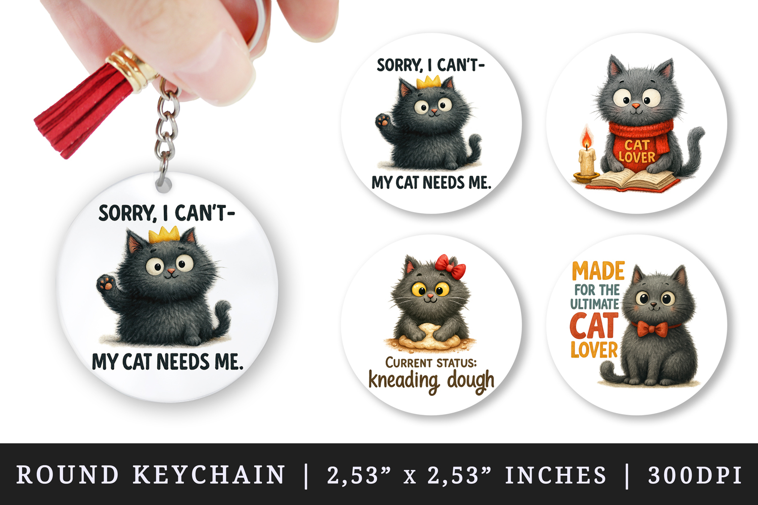 Cat Lover round keychain pintable sublimation design png product image 1
