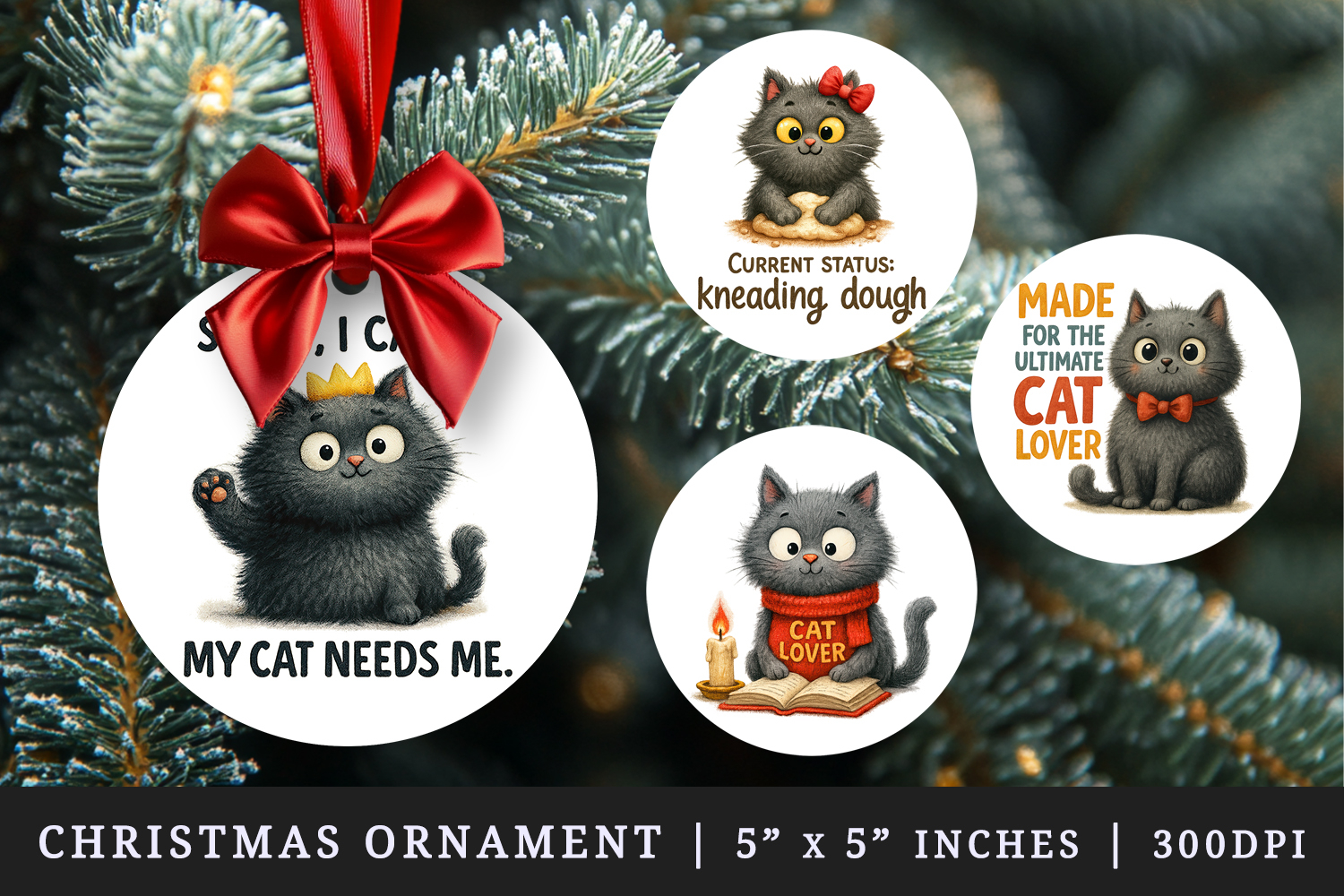 Cat Lover round ornaments sublimation design product image 1