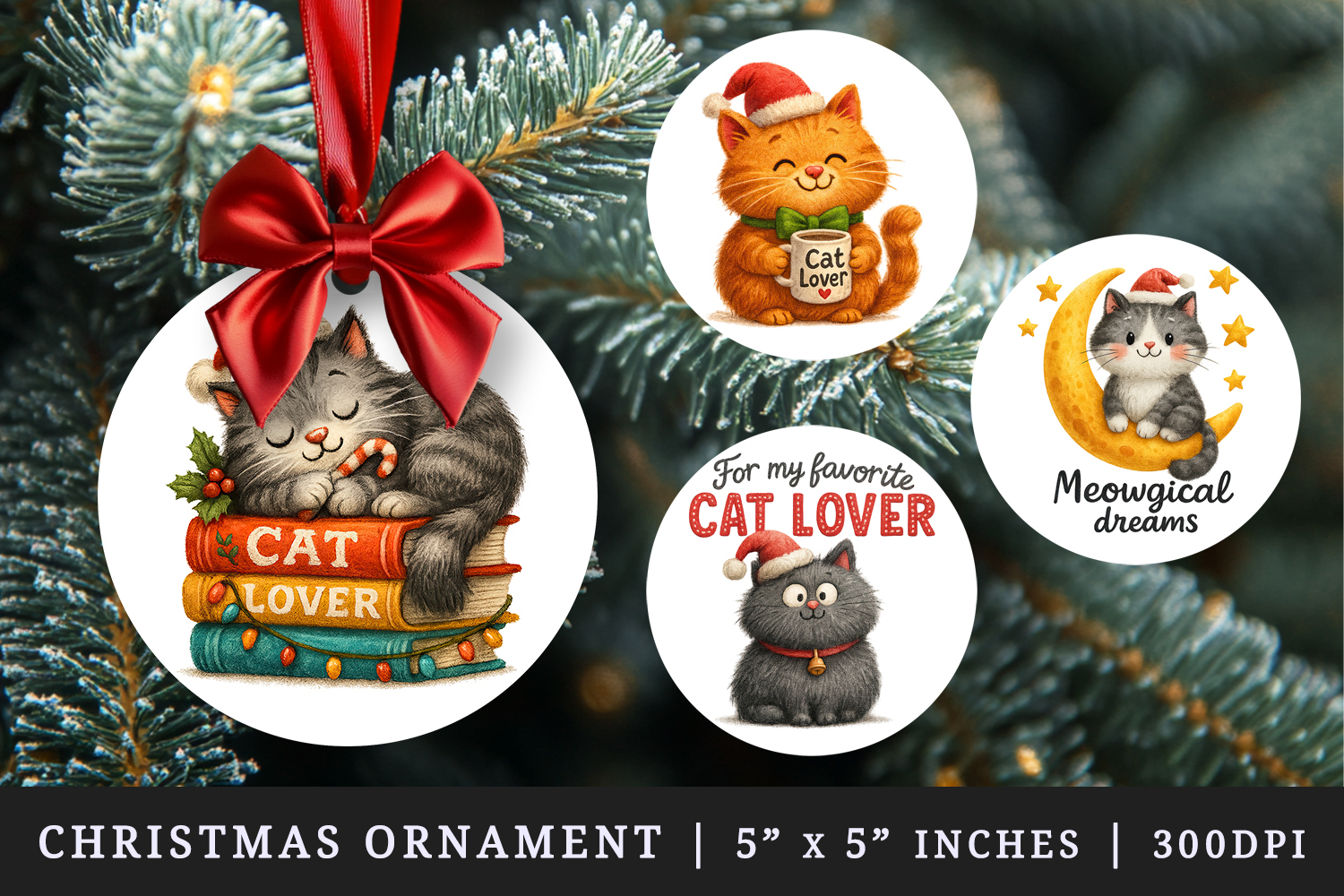 Cat Lover round ornaments sublimation design product image 1