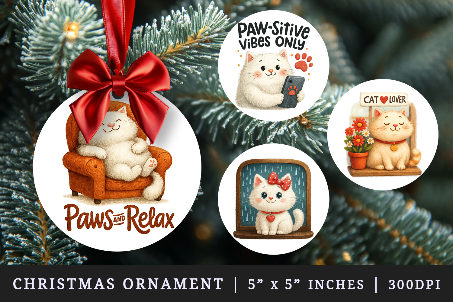 Cat Lover round ornaments sublimation design product image 1