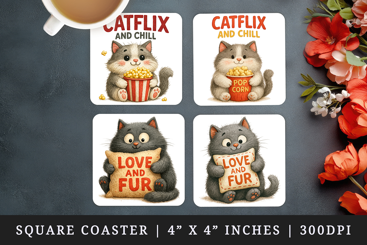 Cat Lover square coaster sublimation, coasters design product image 1