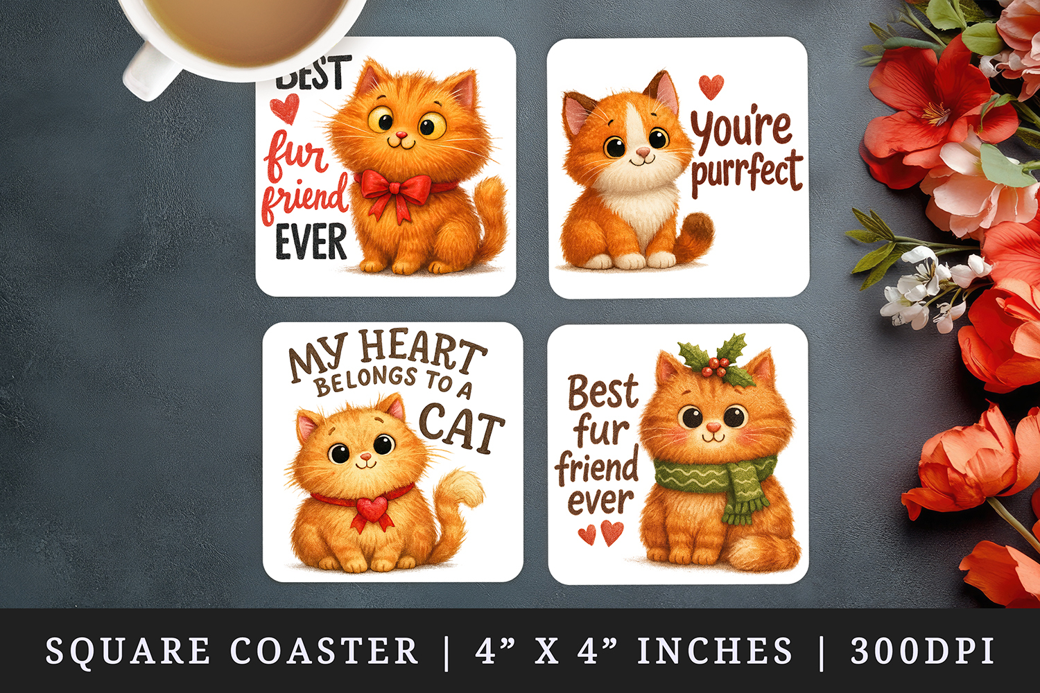 Cat Lover square coaster sublimation, coasters design product image 1
