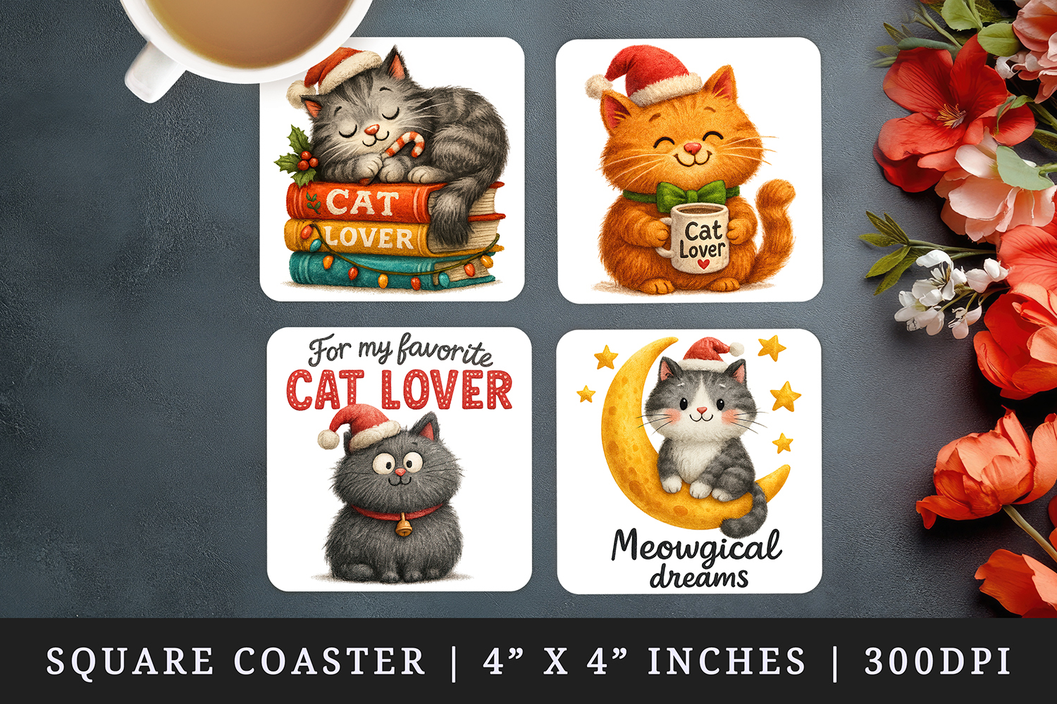 Cat Lover square coaster sublimation, coasters design product image 1