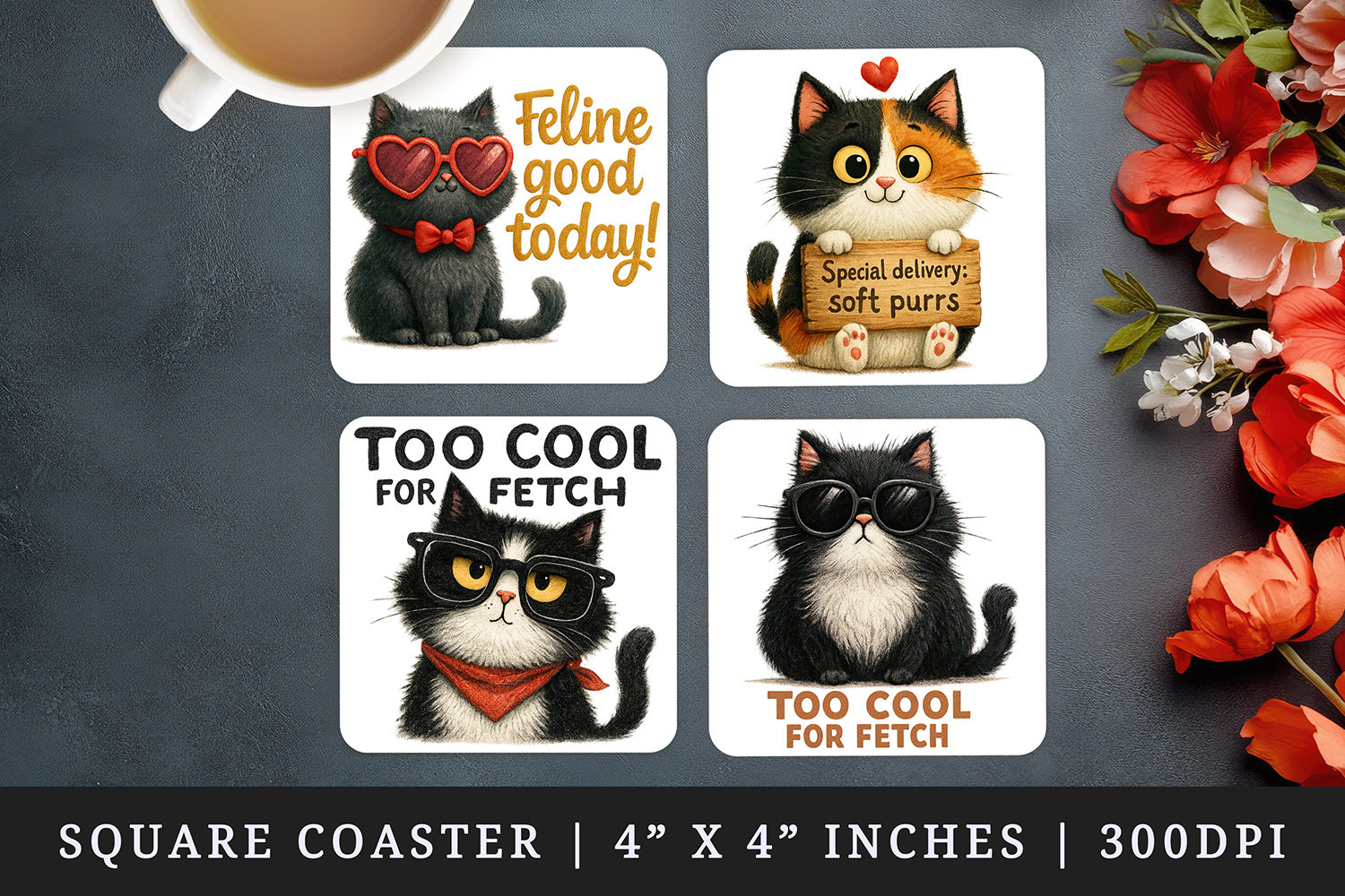 Cat Lover square coaster sublimation, coasters design product image 1