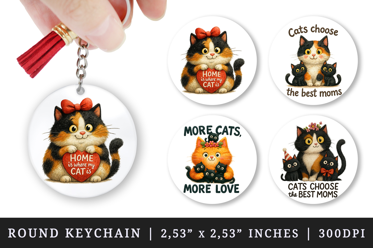 Cat Mom round keychain pintable sublimation design png product image 1