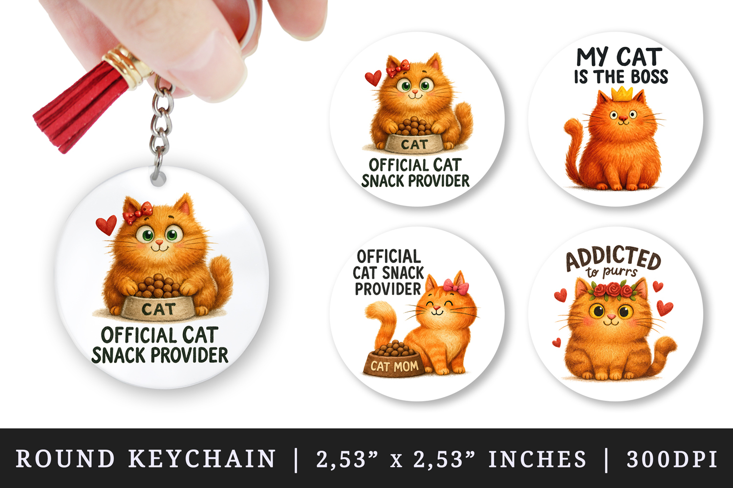Cat Mom round keychain pintable sublimation design png product image 1